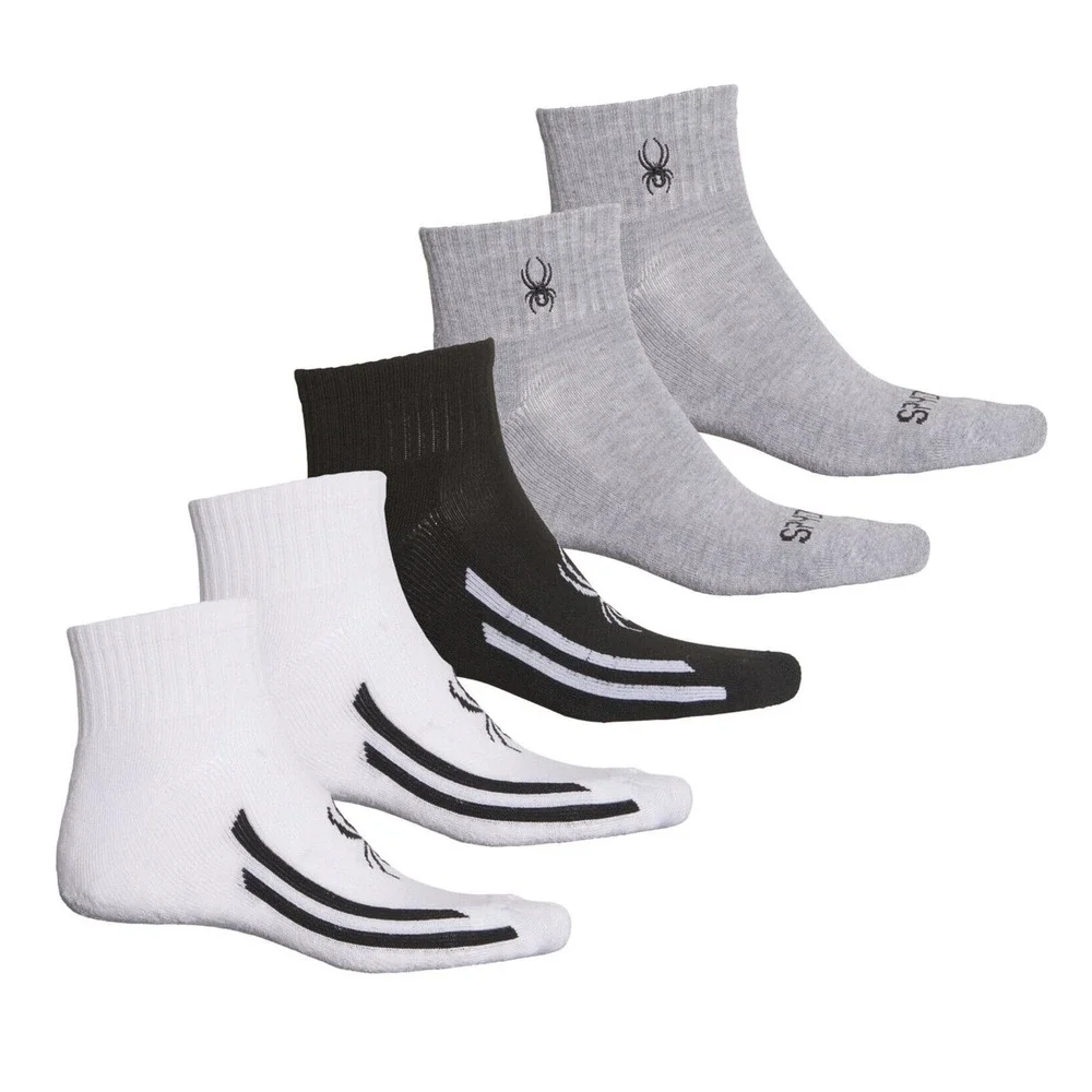 NEW Spyder Men Stripe Quarter Socks 5 Pairs White Black Gray Shoe Size 6 -12